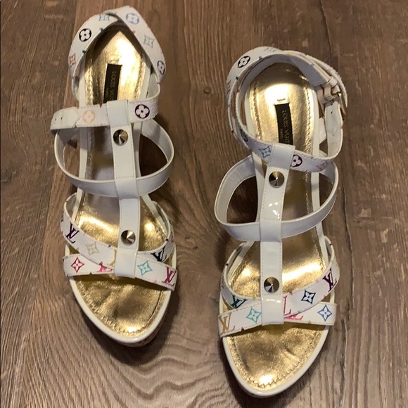 SUPER RARE LOUIS VUITTON WHITE Multi Wedge 37.5 - Picture 1 of 8